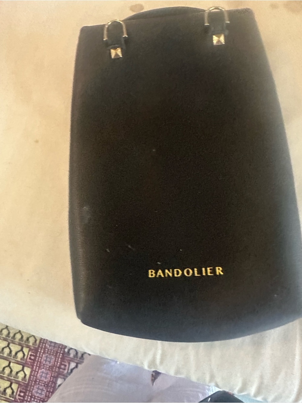 Bandolier Black Leather Card & Key Holder with Gold Logo